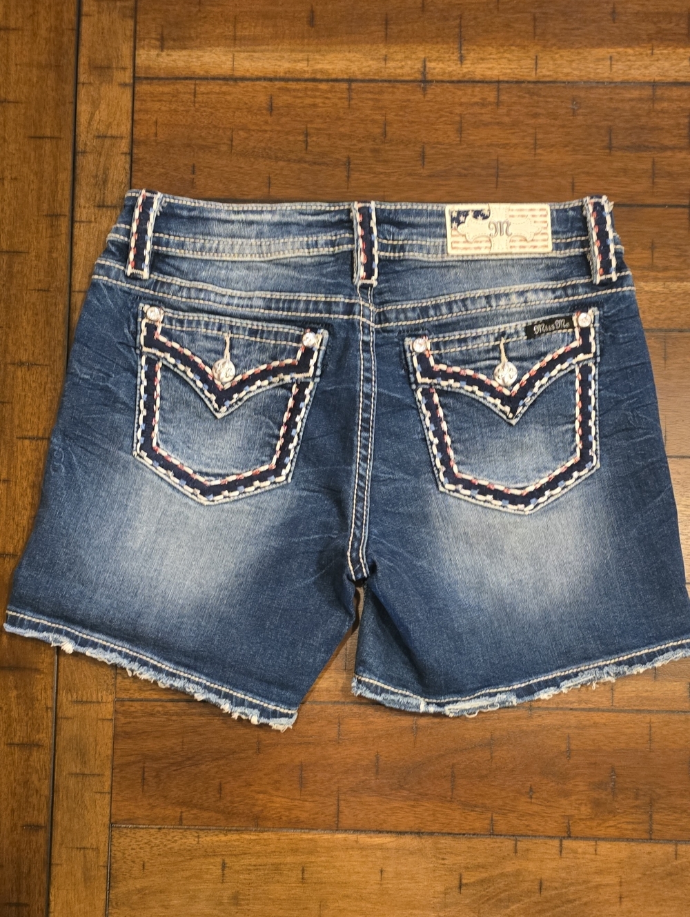 Miss Me Distressed Blue Denim Shorts with Braided Trim - Picture 2 of 8